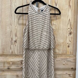 Adrianna Papell Beige Beaded Dress